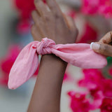 Pink bow hair tie and scrunchie for thick, curly, kinky, cute hair #color_flamingo