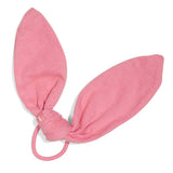 Flamingo Pink Bow Hair Tie with Cute Bunny Ears. Organic cotton sustainable bows for hair #color_flamingo