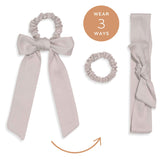 Pumice Gray Satin multi-use bow scrunchie made from organic cotton satin #color_pumice-stone