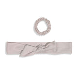 organic cotton scrunchie and headband part of multi use satin bow #color_pumice-stone