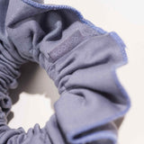 Plastic-free zero waste satin Ruffle Scrunchie made from organic cotton for volume and texture #color_blue-granite