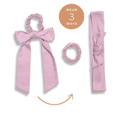 Multi-use violet purple lavender scrunchie bow made from organic cotton satin #color_violet-ice