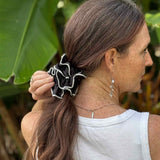 Cruelty-free, vegan Satin ruffle scrunchie made from organic cotton satin that's as soft as silk #color_tuxedo