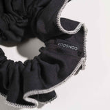 black vegan satin ruffle scrunchie with frill stitch. Elegant, stylish volume hair accessories #color_tuxedo