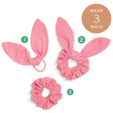 Multi Use Pink Hair Accessories - Bow Scrunchie, Bunny Ear Hair Tie, thick fluffy scrunchies #color_flamingo