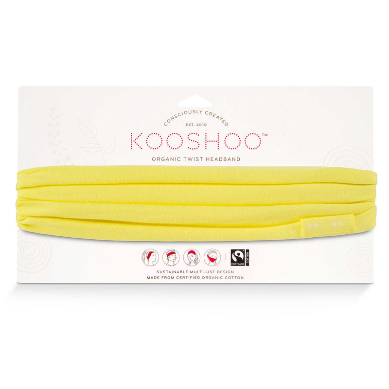 KOOSHOO organic twist headband in illuminating yellow pantone colors of the year. Bright and summery head accessory that has a sustainable multi-use design #color_luminous-yellow