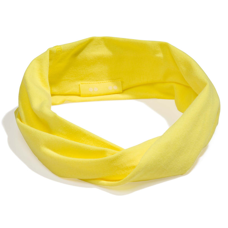 KOOSHOO organic twist headband in illuminating yellow pantone colors of the year. Bright and summery head accessory that has a sustainable multi-use design #color_be-active-bundle