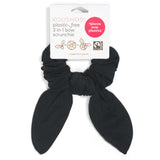 Black bow hair tie scrunchie made from soft, gentle organic cotton #color_black