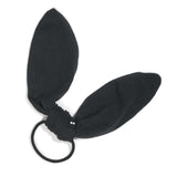 black bow hair tie made from plastic-free organic cotton for no-damage ponytail #color_black