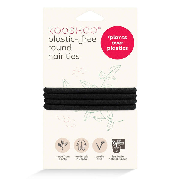 plant-based black hair ties - organic cotton plastic-free ponytail holders #color_black-4-pack