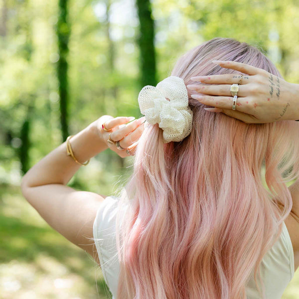 Plastic-free oversize mesh scrunchie - see-through big fashionable hair scrunchies #color_coconut-milk