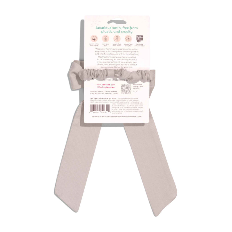 organic cotton satin bow hair tie in gray grey color #color_pumice-stone
