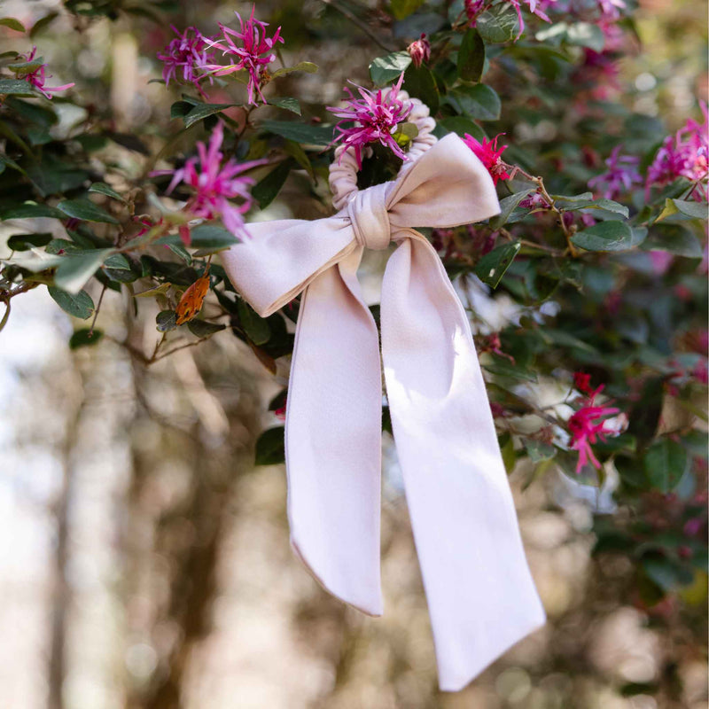 lavender hair bow petite scrunchie ethically made from zero waste organic cotton satin #color_violet-ice