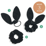 black bunny ears hair tie, bow scrunchie, and soft-on-hair best scrunchie #color_black