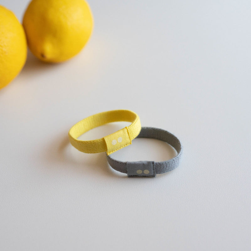 Pantone color of the year illuminating yellow and ultimate grey hair tie 2 pack by KOOSHOO. 100% biodegradable and plastic free elastics #color_sunrise