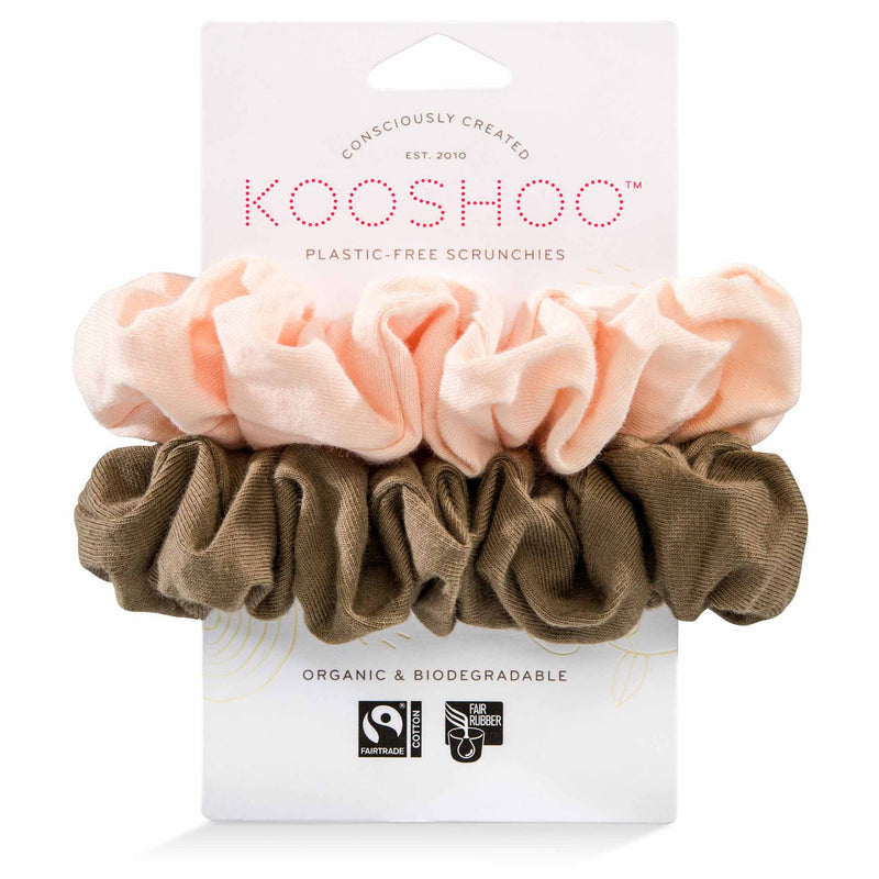 Blush walnut two pack of scrunchies that are completely plastic-free and consciously created #color_blush-walnut