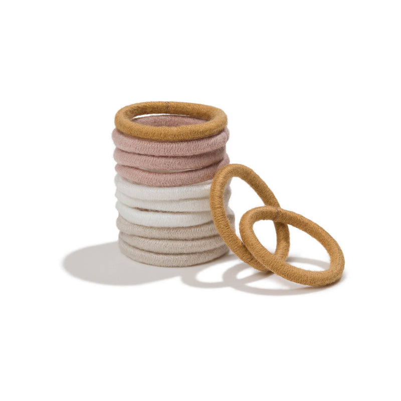 Off-pack Image of KOOSHOO plastic-free round hair ties mini 12 pack golden fibres	#color_golden-fibres-12-pack