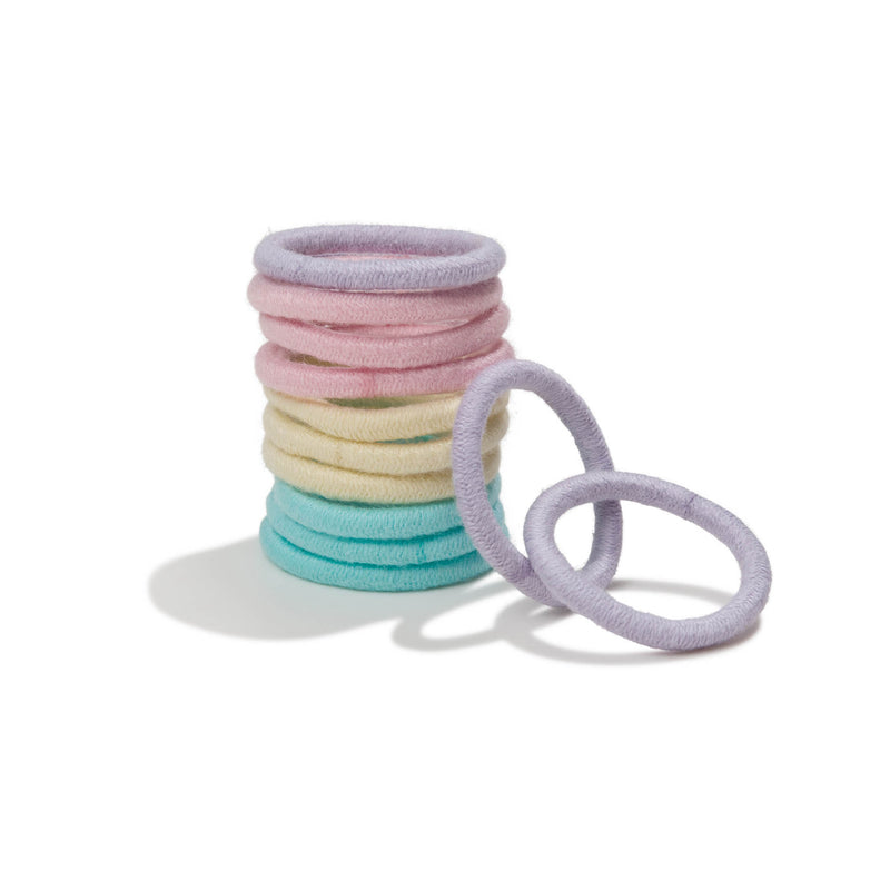 Off-pack Image of KOOSHOO plastic-free round hair ties mini 12 pack pastel blooms	#color_pastel-blooms-12-pack