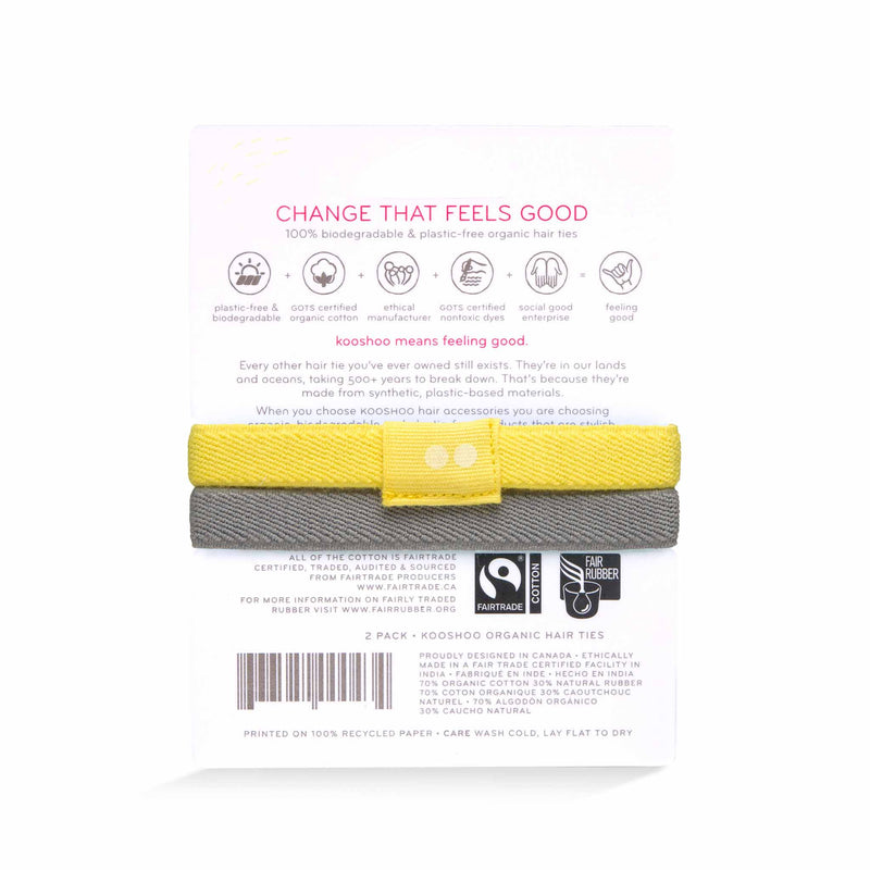 KOOSHOO organic plastic-free hair tie 2-pack in bright luminous yellow and ultimate gray #color_sunrise