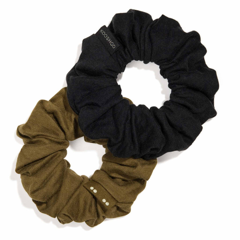Black and olive scrunchie set by KOOSHOO off-packaging #color_black-olive