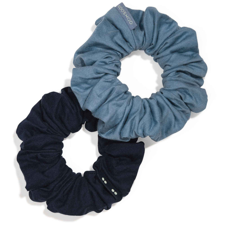 KOOSHOO plastic-free scrunchies evening sky. Organic cotton navy blue and ocean blue #color_ocean-lovers-bundle