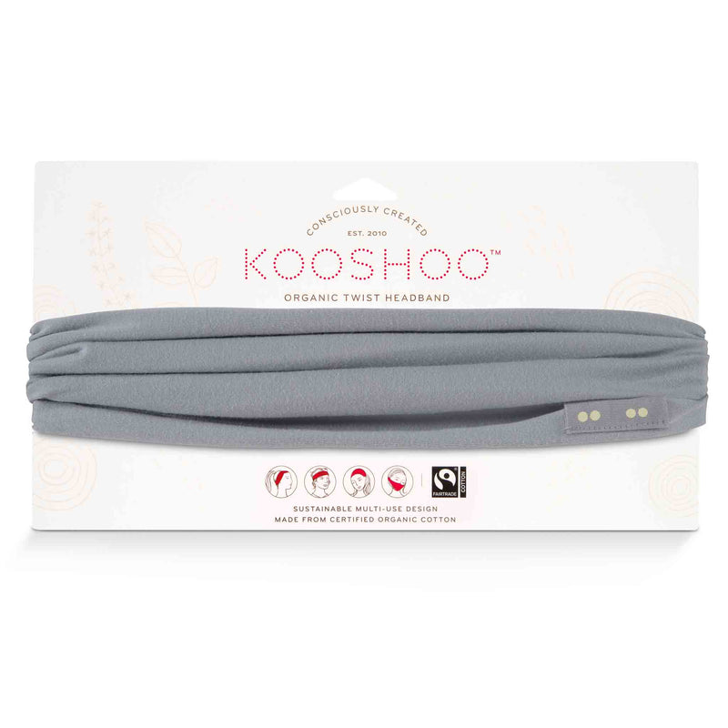 KOOSHOO organic twist headband in grounding gray. Handmade using fairtrade certified organic grey cotton #color_grounding-grey