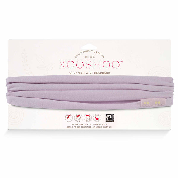 KOOSHOO organic twist headband in subtle lavender glow. Consciously created light purple headband that has a sustainable multi-use design #color_lavender-glow