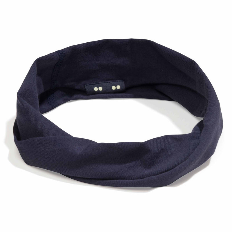 KOOSHOO organic twist headband in midnight blue. Consciously created and sustainable multi-use design #color_ginger-shades