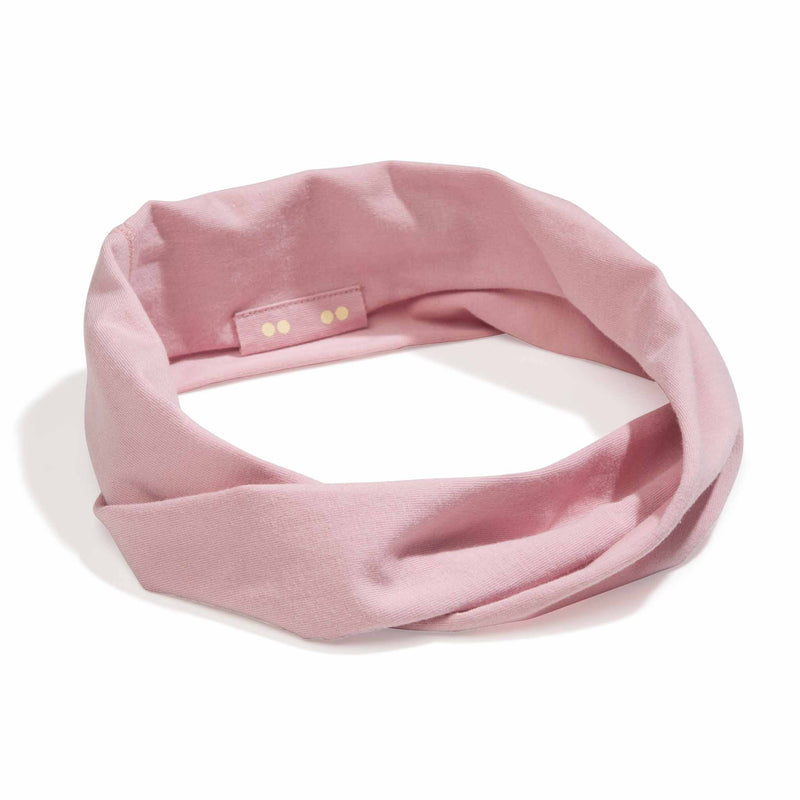 KOOSHOO organic twist headband in matte mauve that features a sustainable multi-use design. Consciously created and 100% certified organic #color_golden-shades