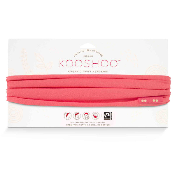 KOOSHOO organic twist headband in bright pink sugar coral. Consciously created sustainable multi-use design made from certified organic cotton #color_sugar-coral