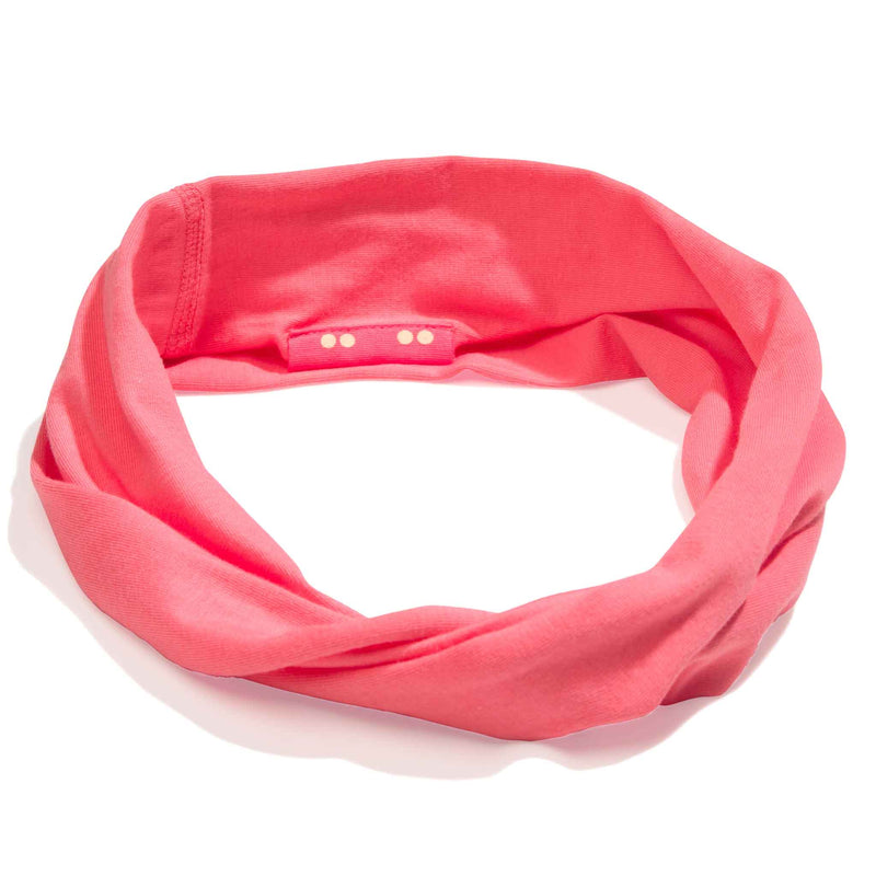 KOOSHOO organic twist headband in bright pink sugar coral. Consciously created sustainable multi-use design made from certified organic cotton #color_be-playful-bundle
