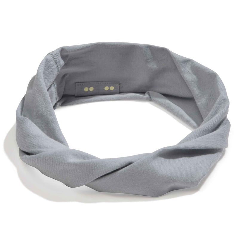 KOOSHOO organic twist headband in grounding gray. Handmade using fairtrade certified organic grey cotton #color_the-classics-bundle