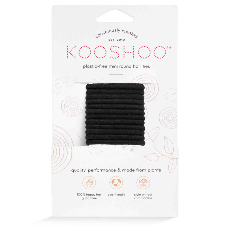 Front Image of KOOSHOO plastic-free round hair ties mini 12 pack black #color_black-12-pack