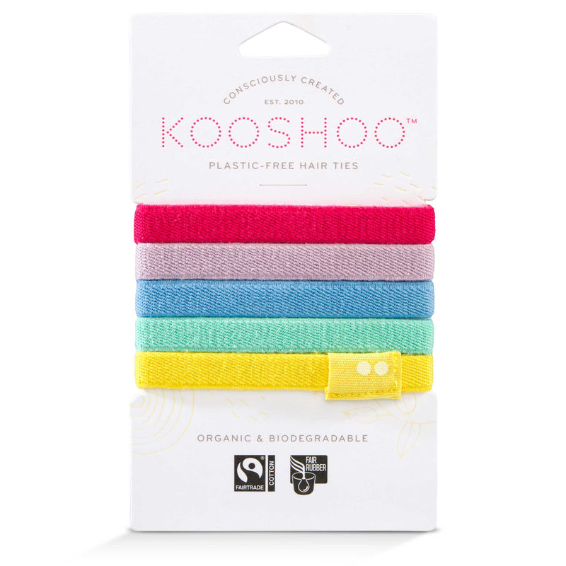 KOOSHOO plastic-free hair ties in rainbow. Consciously created and GOTS certified organic and biodegradable #color_rainbow